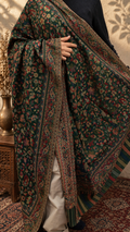 Elegant Floral Kashmiri Style Shawl – Deep Green Multi-Color Weave