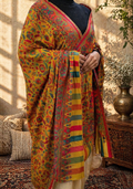 Vibrant Mustard Floral Kashmiri Style Shawl – Multicolor Woven Elegance